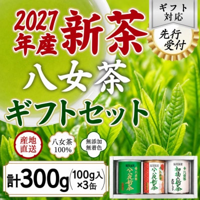 【先行受付 ギフト対応】2027年産 八女茶100%新茶 3種ギフト 100g缶詰 3缶入