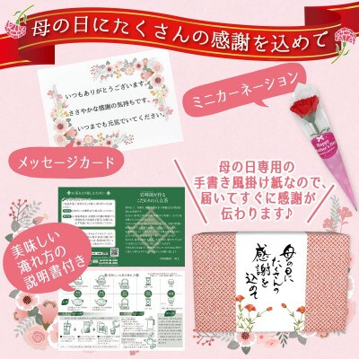 【母の日ギフト】八女特上煎茶入り「ありがとう」缶×2 メッセージカード、ミニカーネーション付き