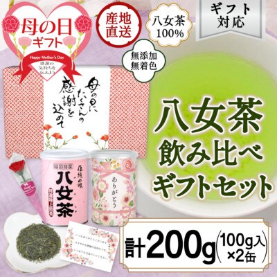 【母の日ギフト】八女上級煎茶2缶入り特別包装　メッセージカード、ミニカーネーション付き