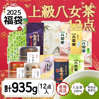 【2025年 福袋】八女茶100% 上級茶12点入り  計935g