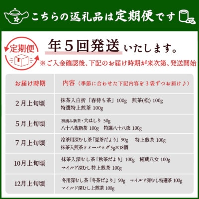 【発送月固定定期便】八女茶100% 四季折々の上級茶をお届け全5回