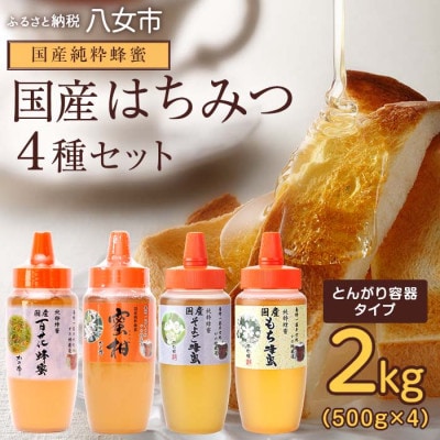 かの蜂の国産蜂蜜 4種セット とんがりポリ容器 2kg(500g×4)