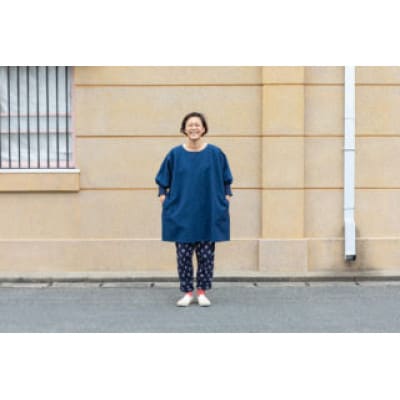 【割烹着:身丈85cm】無地 ブルー　KAPPOGI-085