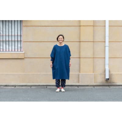 【割烹着:身丈103cm】 無地 ブルー　KAPPOGI-103
