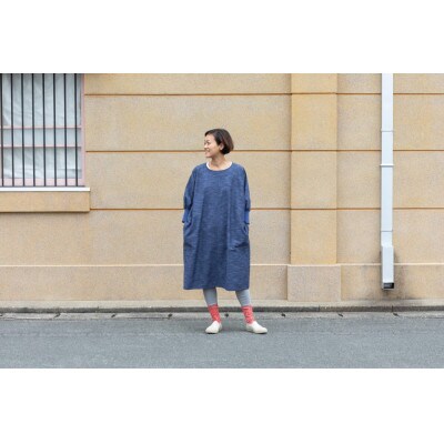 【割烹着:身丈103cm】無地 サックスブルー　KAPPOGI-103