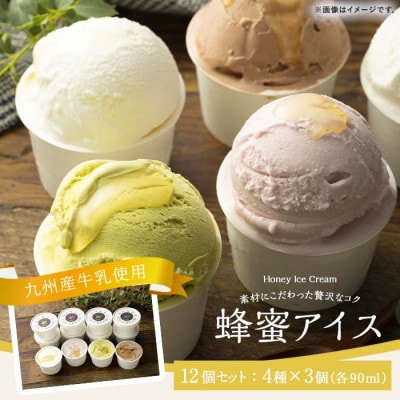 【冷凍】 かの蜂 はちみつアイス 12個 セット (4種 各90ml×3個)