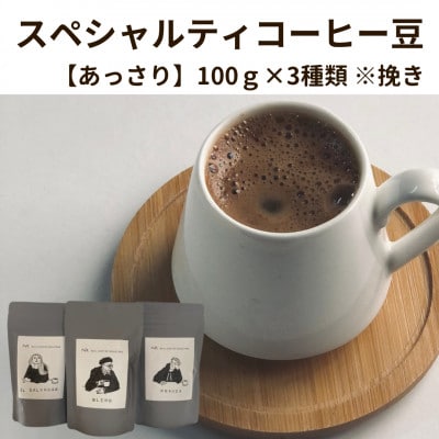 スペシャルティコーヒー豆100g×3種類【あっさり】※挽き