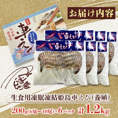 生食用凍眠凍結姫島車えび(養殖)約200g(6尾～10尾)×6パック A3