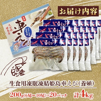 生食用凍眠凍結姫島車えび(養殖)約200g(6尾～10尾)×20パック A10