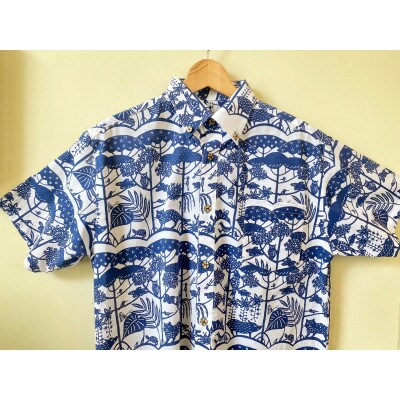 【セミオーダー】琉球の森・手捺染シャツ(ネイビー)