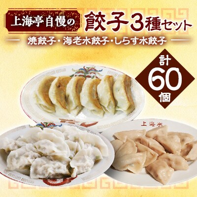 【テレビ番組で紹介!】「上海亭」の焼餃子・海老水餃子・しらす水餃子の3種　60個セット 冷凍 国産