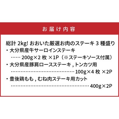 総計2kg!おおいた厳選お肉のステーキ3種盛り_1205R