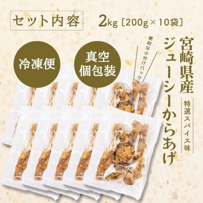 【レンジでプロ味!】宮崎県産ジューシーからあげ 特選スパイス味 200g×10パック/合計2kg