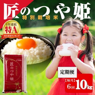 【毎月定期便】特別栽培米「匠のつや姫」 10 kg全6回