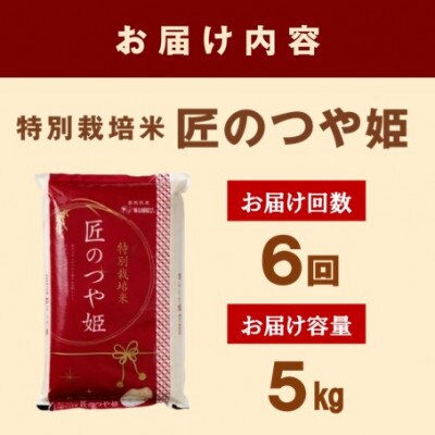 【毎月定期便】特別栽培米「匠のつや姫」5kg全6回