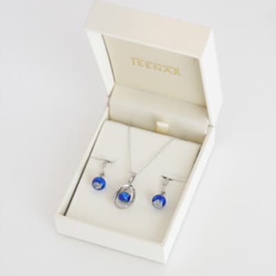 ホワイトホタルガラス ピアス/ペンダント SV925セット【SV925_Set-9】
