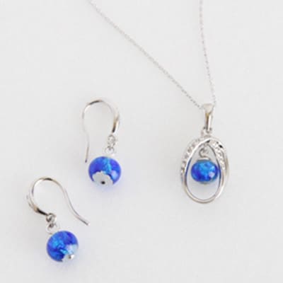 ホワイトホタルガラス ピアス/ペンダント SV925セット【SV925_Set-9】
