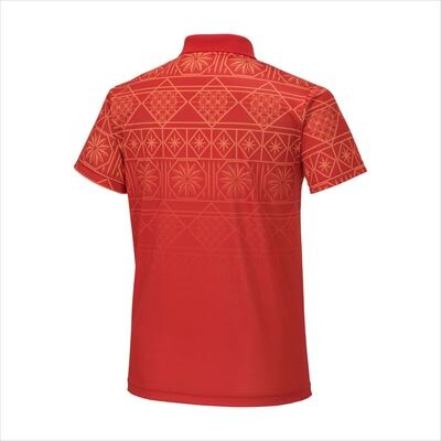 ミズノ・薩摩切子柄ポロシャツ(チャイニーズレッド・2XL)　C0-119-05
