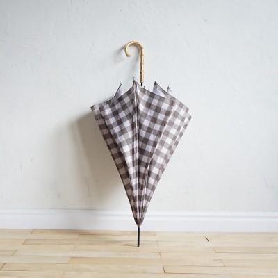 ジャンプ長傘 日傘 雨傘 晴雨兼用傘 UVカット(ブロックチェック　ブラウン)[096A18-11]