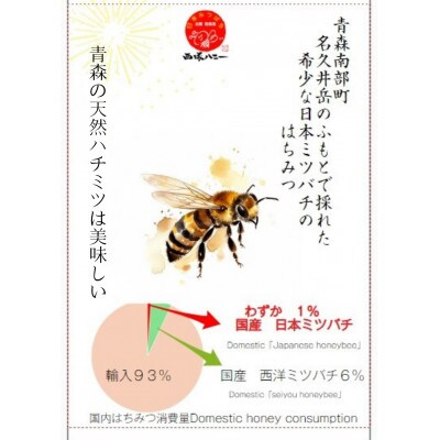 青森県南部町　日本ミツバチのはちみつ　希少な百花舞蜜600g