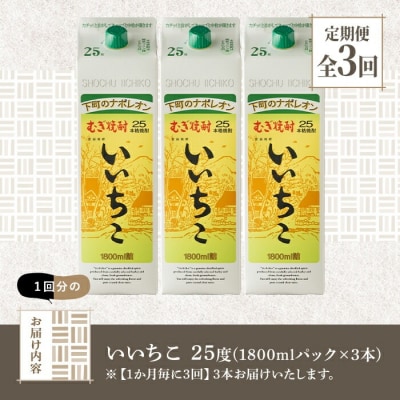 定期便・全3回(連続)　いいちこ25度パック(計5.4L×3回)【206100101】【酒のひろた】