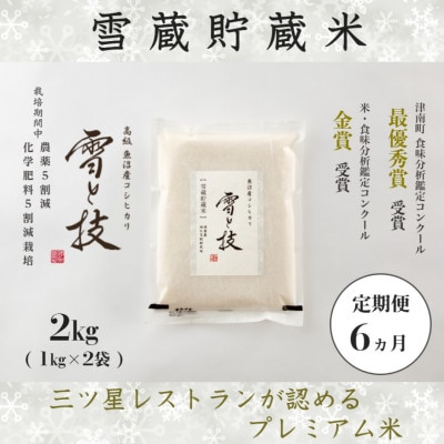 【毎月定期便】《雪蔵貯蔵米》魚沼産コシヒカリ「雪と技」特A 2kg(精米)全6回