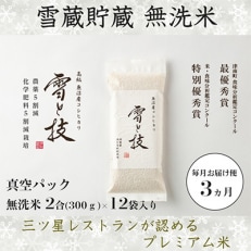 2023年10月発送開始『定期便』無洗米 魚沼産コシヒカリ 雪と技【真空2合(精米)&times;12袋】全3回