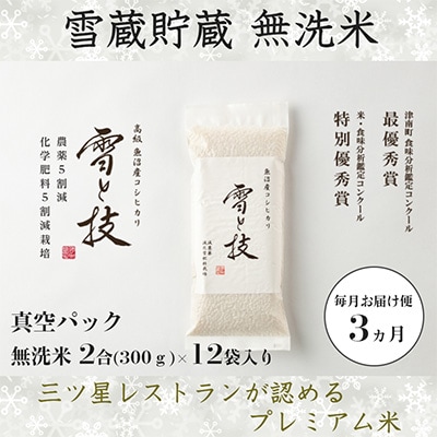2023年9月発送開始『定期便』無洗米 魚沼産コシヒカリ 雪と技【真空2合(精米)×12袋】全3回