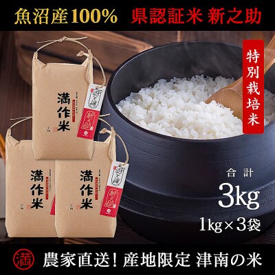 県認証 魚沼津南産新之助 3kg 産地限定!農家直送