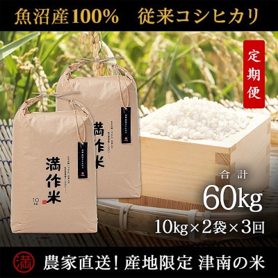 【毎月定期便】農家直送【元祖魚沼産コシヒカリ精米 合計60kg】20kg全3回