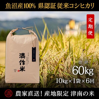 【毎月定期便】県認証特栽元祖魚沼産コシヒカリ10kg (10kg×1袋)×6回 合計60kg全6回