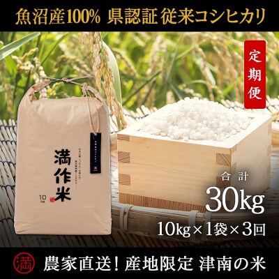 【毎月定期便】県認証特栽元祖魚沼産コシヒカリ10kg (10kg×1袋)×3回 合計30kg全3回