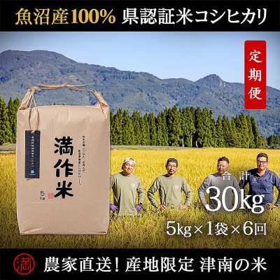 【毎月定期便】県認証特別栽培魚沼産コシヒカリ5kg (5kg×1袋)×6回 合計30kg全6回