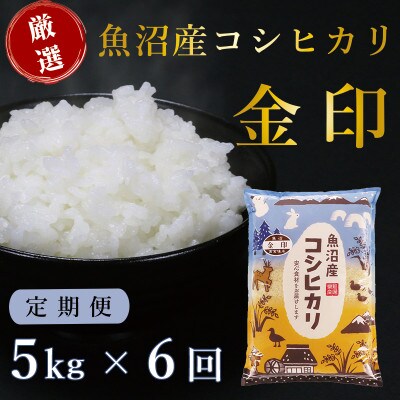 【毎月定期便】魚沼産コシヒカリ「金印」高食味米 精米 5kg 全6回