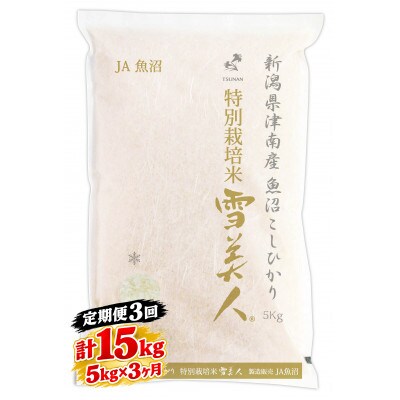 【毎月定期便】魚沼津南産コシヒカリ特別栽培米「雪美人」5kg×3回 計15kg全3回