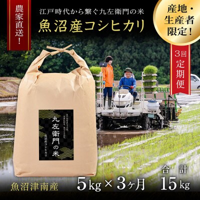 【毎月定期便】魚沼産コシヒカリ 九左衛門の米 5kg(5kg×1袋)全3回