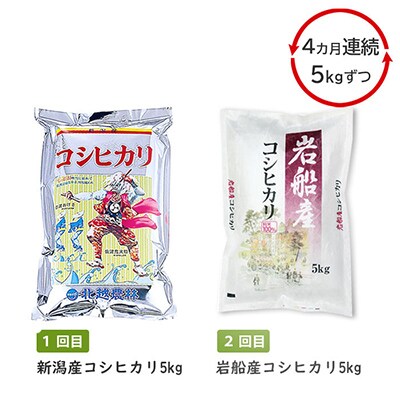 【毎月定期便】月替わりコシヒカリ食べ比べ  (魚沼産 新潟産 佐渡産 岩船産)5kg全4回