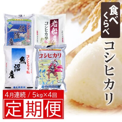 【毎月定期便】月替わり新潟コシヒカリ食べ比べ  (魚沼産 新潟産 佐渡産 岩船産 毎月5kg)全4回