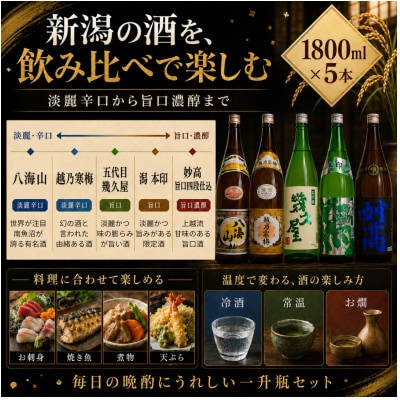 新潟有名酒 越乃寒梅・八海山と越後銘門酒会だけのオリジナル清酒飲み比べ1800ml×5本