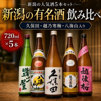 新潟3大有名酒 久保田・越乃寒梅・八海山と人気定番酒飲み比べ720ml×5本