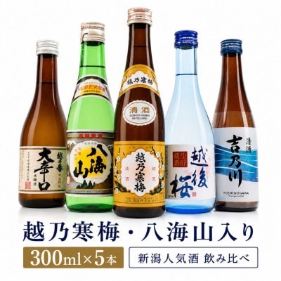 新潟人気酒!越乃寒梅と八海山入り!ミニボトル飲み比べセット300ml×5本