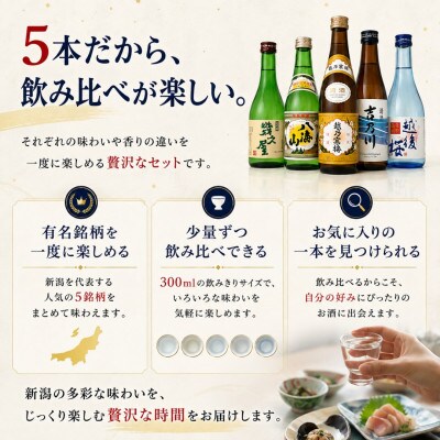 人気銘柄越乃寒梅・八海山入り!新潟有名地酒 飲み比べ 300ml 5本