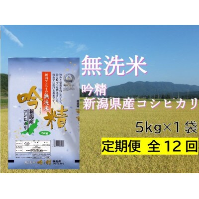 【毎月定期便】無洗米吟精新潟県産コシヒカリ5kg全12回