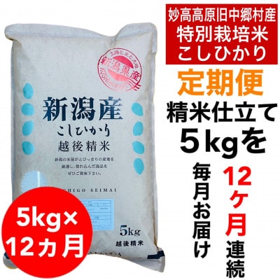 【毎月定期便】新潟県旧中郷村 特別栽培米コシヒカリ 5kg全12回