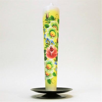 手描き花ろうそく5丁(20cm)と燭台セット