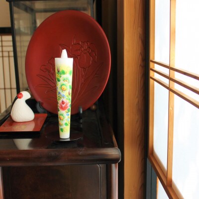 手描き花ろうそく5丁(20cm)と燭台セット