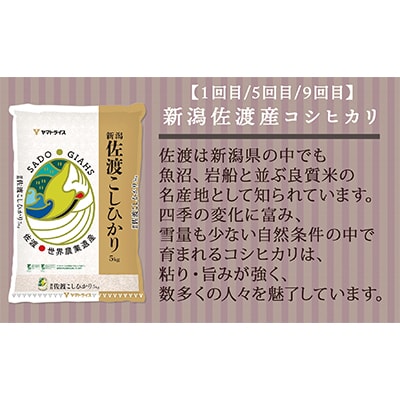 【毎月定期便】新潟県産米厳選食べ比べ　佐渡・新潟・魚沼・新之助 5kg全12回