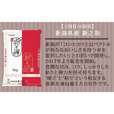 【毎月定期便】新潟県産米厳選食べ比べ　佐渡・魚沼・新之助5kg全6回