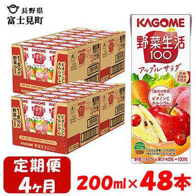 【毎月定期便】カゴメ 野菜生活アップルサラダ 200ml×48本入 全4回
