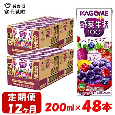 【毎月定期便】カゴメ 野菜生活ベリーサラダ 200ml×48本入 全12回